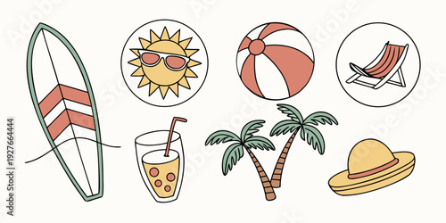 A vibrant display of various water sports equipment and activities Vector