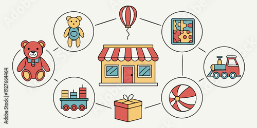 A delightful illustration of various toys and children's play items arranged in a circular pattern Vector