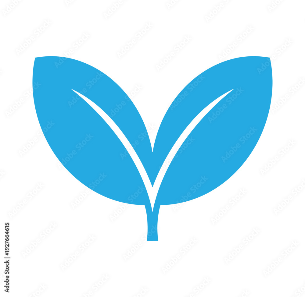 Fototapeta premium blue leaf icon with two leaves and stem on white background