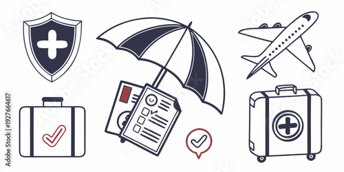 Travel essentials and safety icons for a secure journey Vector