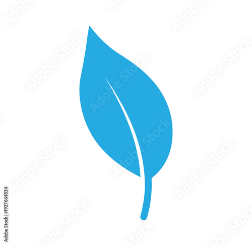 Blue leaf icon with white line on transparent background for eco design