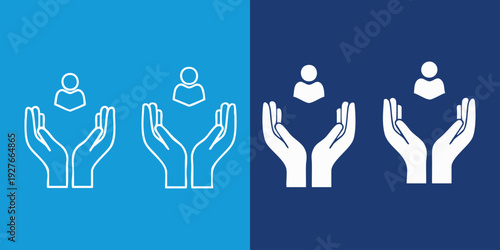 Support and care icons with hands and people