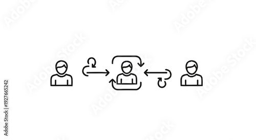 Diagram of communication flow between people and a central figure.