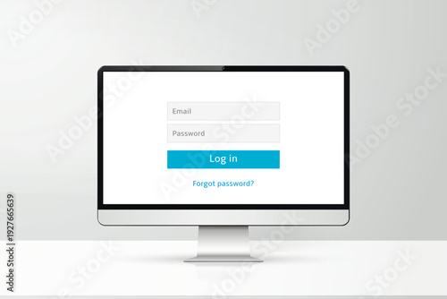 Login form on computer screen. Fields for name and password. Sign Up and Sign In forms.