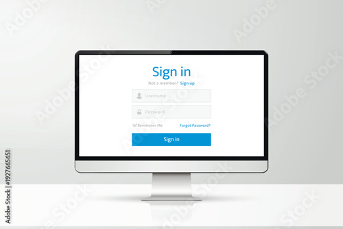 Login form on computer display. Computer monitor with login and password page.