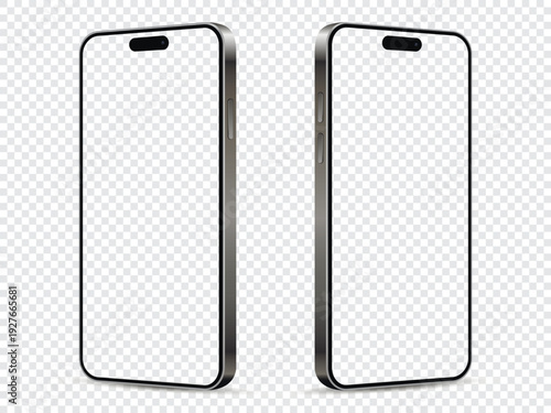 Smartphones with empty transparent screens. Mobile phone isolated on transparent background