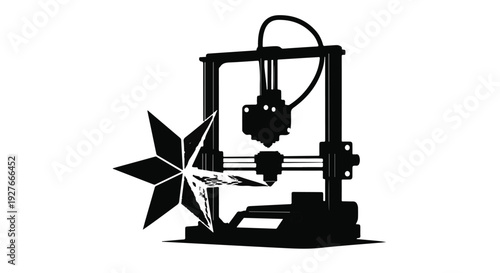 3D printer creating a star shape from plastic material, innovation concept