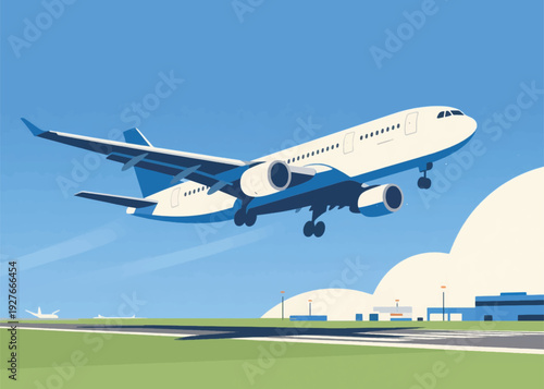 Airplane Flying With Clear Sky View Illustration Creative Design Template 