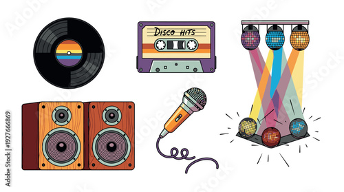 Vibrant Music Elements with Microphone and Speakers.