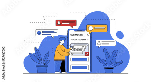Person Using Mobile App for Community Volunteer Shift Management and Online Registration