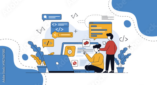 Software developers teamwork coding on laptop for digital project solution