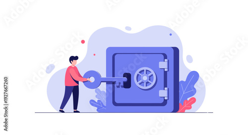 Man unlocks safe with key digital security financial protection access