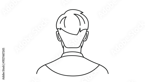 Simple black outline drawing of the back of a man's head and shoulders on white background for profile view.