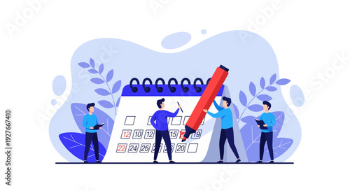 People planning business events managing tasks schedules on large calendar