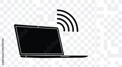 Laptop computer with wireless signal icon indicating connectivity and network access