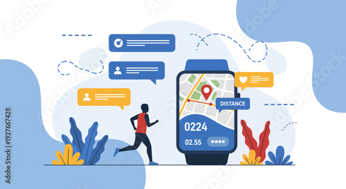 Fitness Tracking Smartwatch App Runner Health Monitoring Distance Location Interface