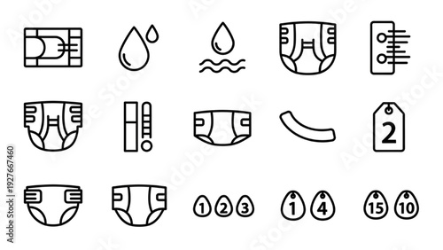 Vector Icon Sheet Featuring Hygiene Products and Menstruation Symbols in Modern Line Art Style
