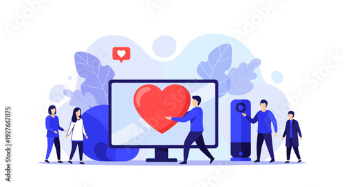 Online social media engagement and like feedback concept with people interactions