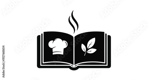 Cookbook Icon Symbolizing Culinary Recipes, Chef's Hat, and Fresh Ingredients