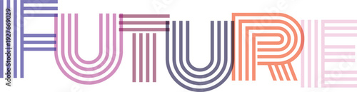 Future forward looking word art with futuristic purple and orange line style for tech innovation and strategic planning