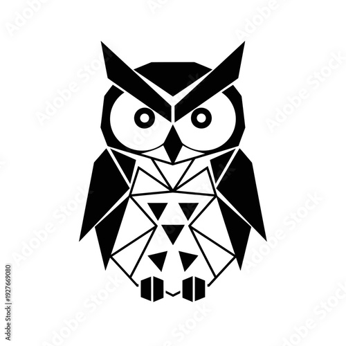 Geometric Owl Silhouette - Minimalist Origami Style Bird Icon
