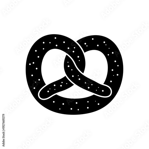 Black Pretzel Icon with White Salt Dots, Isolated on White Background - Food Vector Art
