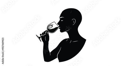 Elegant Silhouette of Woman Savouring Aromatic Wine in a Glass Icon