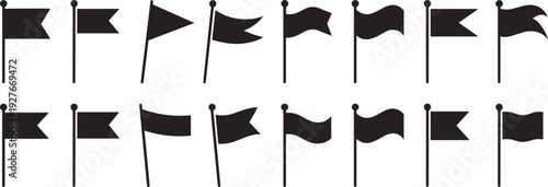 Silhouette collection of diverse flag icons, vector illustration of waving banners, triangular flags, forked ends, graphic design elements