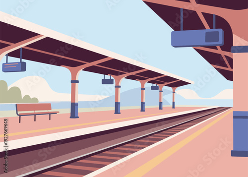 View of an Empty Railway Station Illustration Creative Design Template 