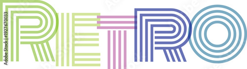 Retro word typography design with multiple line art style in vintage pastel colors and transparent background for branding