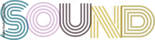 Sound word typography design featuring thick multiple line construction and earthy vintage color palette for audio studio