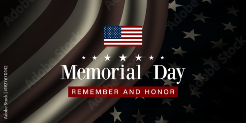 May 25, 2026 is Memorial Day. Vintage american flag. Great for posters, banners, social media and more. Black background.