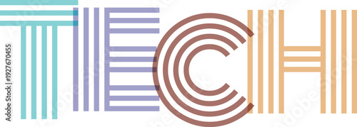 Tech word with abstract font and color gradients over a transparent checkerboard background. vector illustration design concept