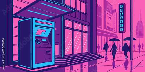 A futuristic cityscape with a vibrant purple hue and modern architecture Vector