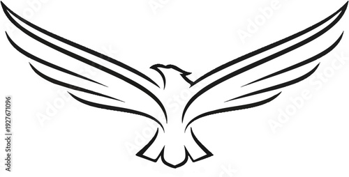 Stylized black outline of a bird with wings spread wide, poised for flight