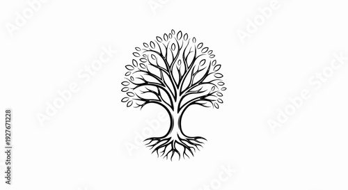 Stylized tree illustration with intricate branches and root system