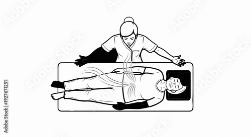 Therapist administering energy healing to a patient lying down