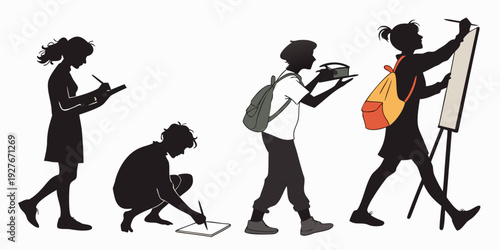 Evolution of humans depicted through various stages of development and technology use Vector