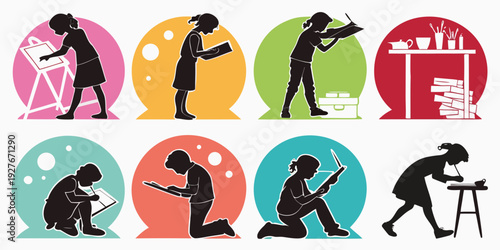 Colorful silhouettes of various animals in a playful arrangement Vector