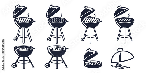 A variety of barbecue grills and smokers for outdoor cooking enthusiasts. Vector