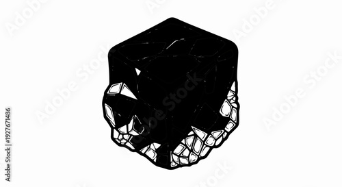 A black crystalline object with sharp edges and a rough bottom