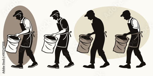 A sequence of a person carrying a heavy load and gradually becoming burdened by it Vector