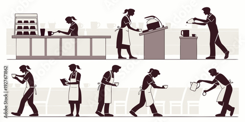 A sequence of images depicting a man performing various exercises with a barbell Vector