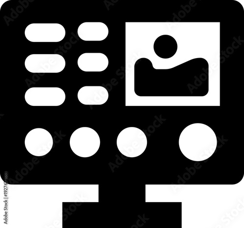Xray machine medical equipment icon group in black flat style featuring radiology, scanner, imaging, diagnostic, hospital technology and healthcare synonym elements for clinic desi