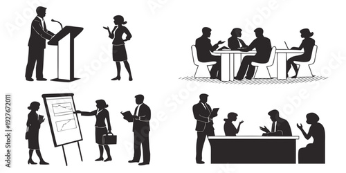 A diverse group of people engaged in various professional activities and interactions Vector