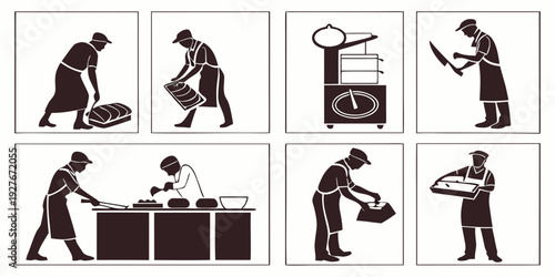 A series of illustrations depicting various manual handling techniques and safety measures. Vector