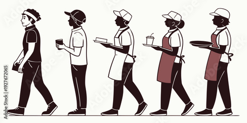 A series of illustrations depicting a woman walking while using her smartphone Vector