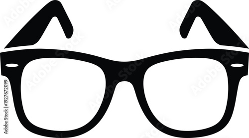 Minimalist eyeglasses silhouette illustration, modern optical frames icon, black and white vector design for fashion branding identity, marketing, advertising, concept