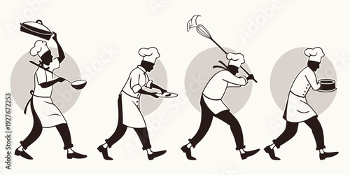 Four men in suits carrying large bags in a line Vector