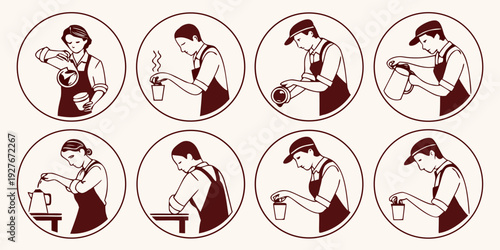 A series of illustrations depicting the evolution of a character's facial expression from neutral to surprised Vector